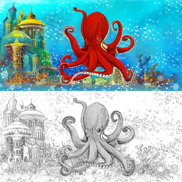 在美丽的水下王国珊瑚礁与鱼的卡通场景图片下载