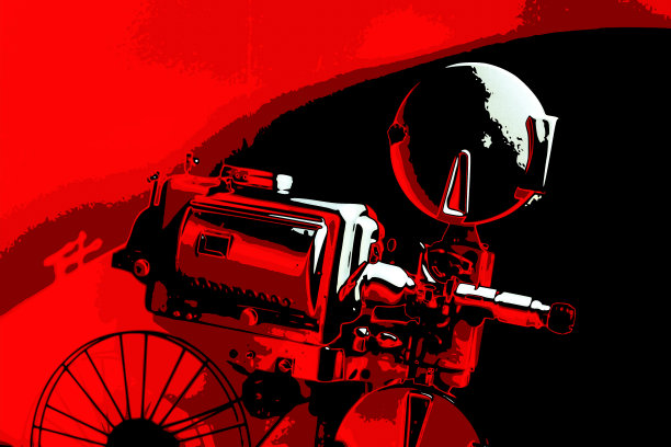 红色背景的电影放映机图片下载