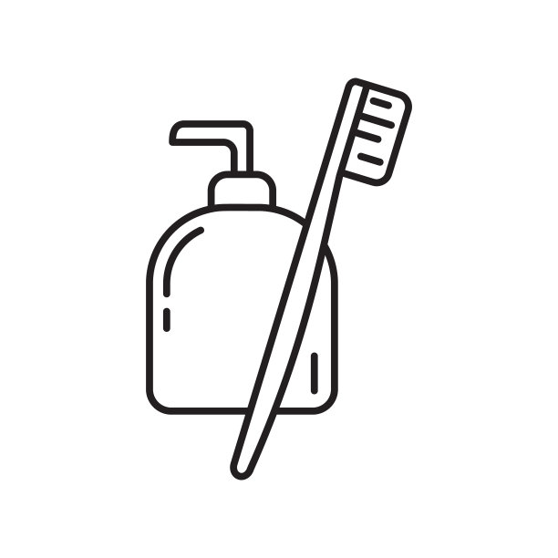 带有牙刷图标的液体牙膏。细线的艺术图片下载