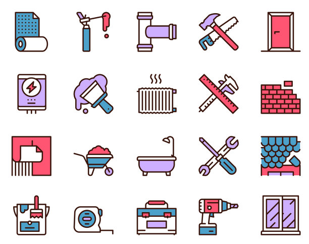家居装修和维修颜色线性图标集图片下载