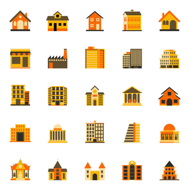 建筑物扁平图标 - 标志性矢量图图片下载