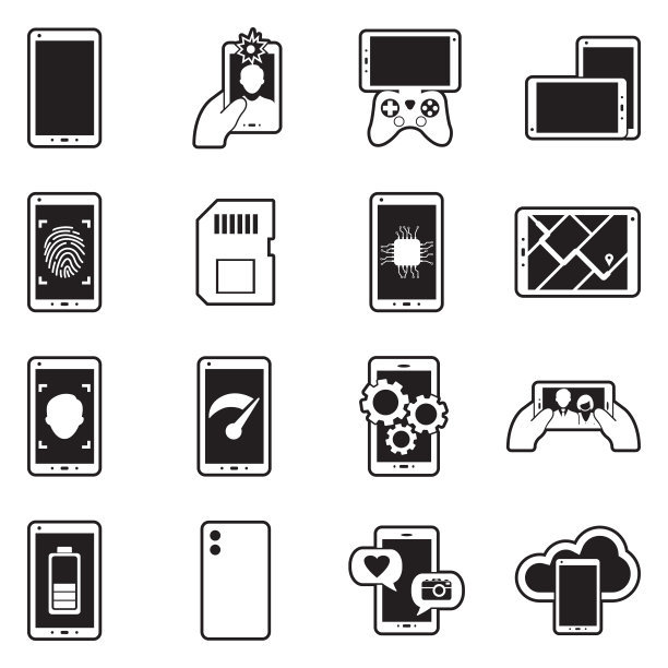 移动技术图标。线条与填充设计。矢量插图。图片下载