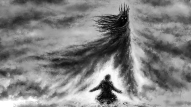 死亡女神和一个站在她膝盖上祈祷的男人。图片下载