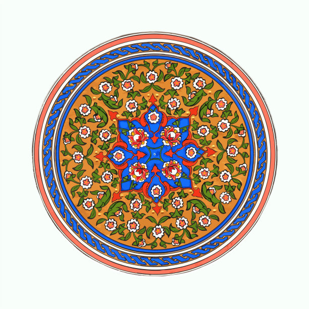 土耳其传统装饰设计。圆形矢量装饰设计，金色，蓝色图片下载