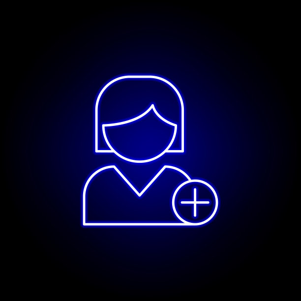 女孩添加好友轮廓蓝色霓虹图标。元素友谊线图标。符号、符号和矢量可以用于web、logo、手机应用、UI、UX图片下载