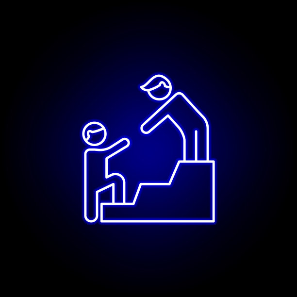 帮助朋友友情勾勒蓝色霓虹图标。元素友谊线图标。符号、符号和矢量可以用于web、logo、手机应用、UI、UX图片下载