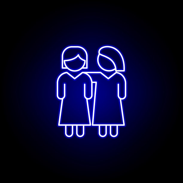 女孩友谊轮廓蓝色霓虹图标。元素友谊线图标。符号、符号和矢量可以用于web、logo、手机应用、UI、UX图片下载