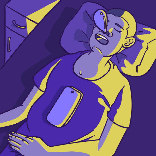 一个男人在睡觉的时候把智能手机放在身上图片下载