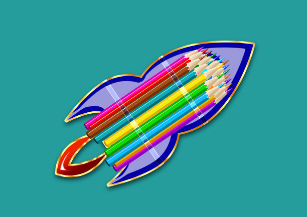 用彩色铅笔做燃料的抽象火箭图片下载