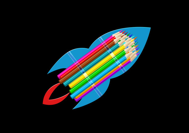 用彩色铅笔做燃料的抽象火箭图片下载