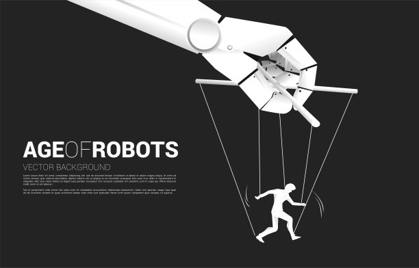 机器人木偶大师控制剪影的商人跳跃到更高的图表。图片下载