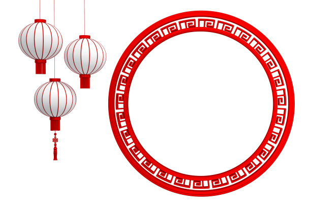 白色的中国灯笼和免费的空间问候白色背景3d渲染。3d插图祝福幸福，繁荣和长寿。中国新年的节日。图片下载