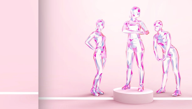 女性跑步，慢跑，健康，低聚线艺术创意胜利和运动背景上的红色粉彩背景-插图的最小风格图片下载