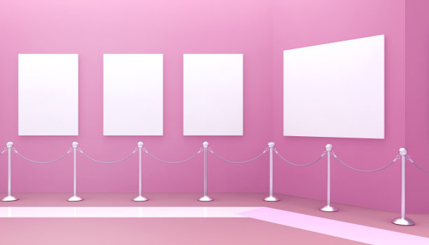画廊艺术现代和空间展示艺术品和极简主义概念与粉色粉彩墙背景白色框架- 3d渲染图片下载