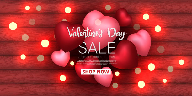快乐的情人节销售，木材背景，3d红心设计，庆祝卡，矢量插图图片下载