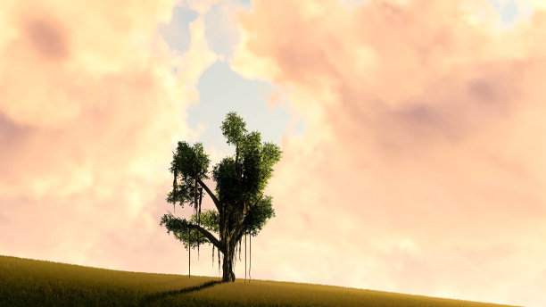 孤独树景观3D渲染图片下载