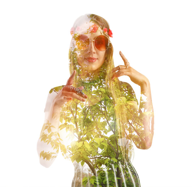 多重暴露的嬉皮女人图片下载