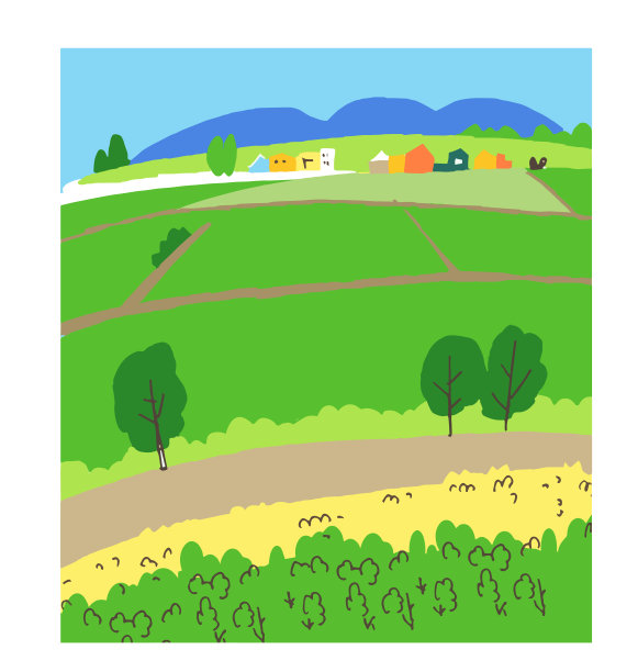 有黄花和稻田的景观素材图片