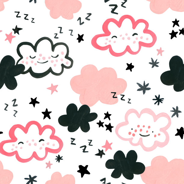 苗圃艺术无缝图案。手绘可爱的天空人物插图图片下载