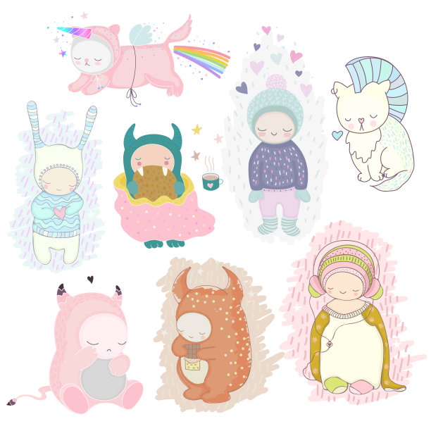 可爱的卡通人物设置图片下载