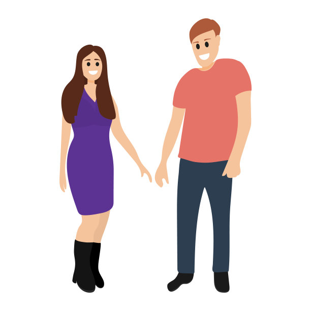 快乐的情侣拥抱，卡通男人和女人，白色背景素材图片