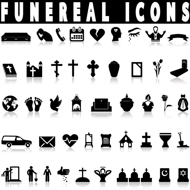 简单的死亡和葬礼图标集图片下载