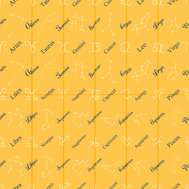 生肖符号和星星主题包装纸无缝图案矢量背景图片下载