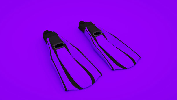 黄色鳍状肢孤立在紫色背景上。三维渲染图片下载