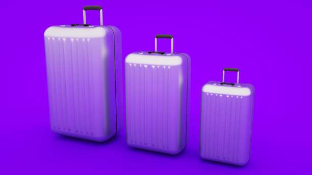 三个箱子孤立在紫色的背景，3d插图图片下载