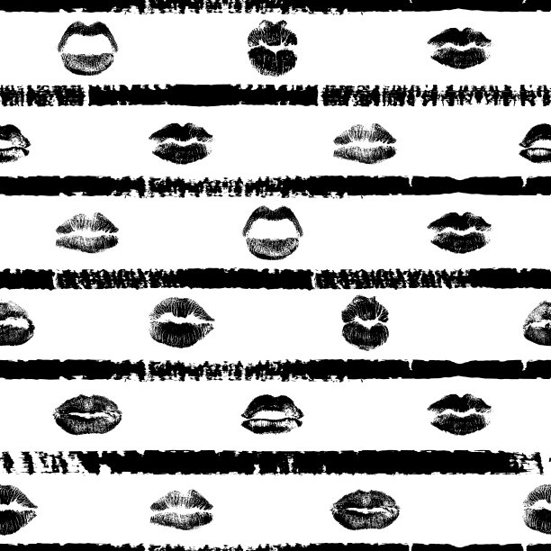 女人的嘴唇，嘴上有吻痕。无缝图案波普艺术风格背景。无尽的复古风格的包装纸为情人节，成人性商店的商品。矢量插图。图片下载