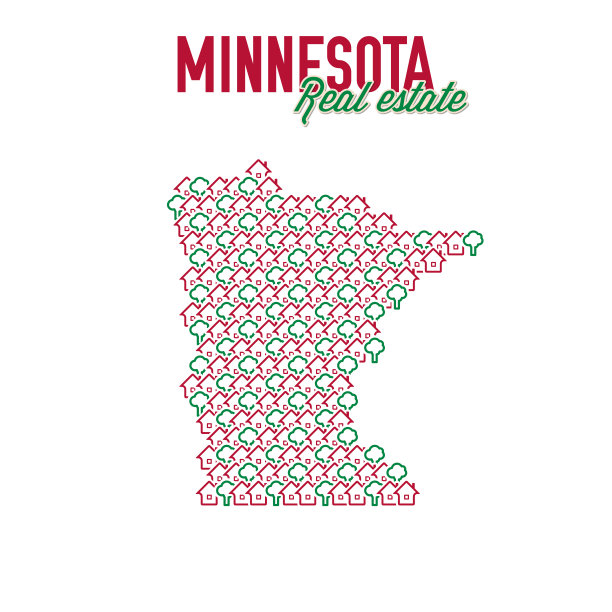 明尼苏达房地产地图。文字设计。美国明尼苏达州房地产概念。矢量图图片下载
