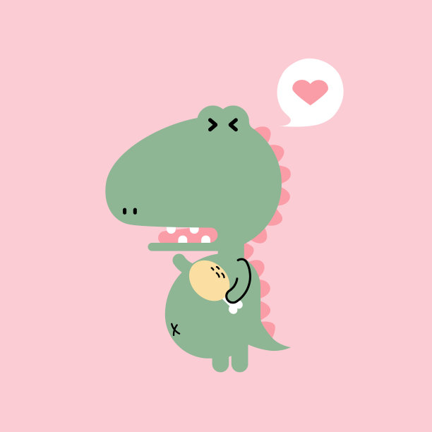 可爱可爱的手画恐龙抱着肉用心，情人节快乐，爱的概念图片下载