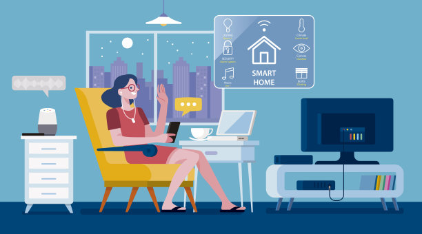 女人用智能手机控制她的智能家居图片下载