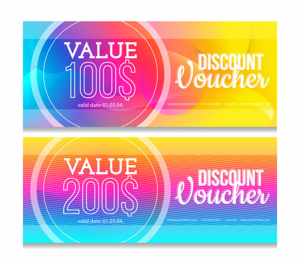 折扣券设计与抽象梯度背景。图片下载