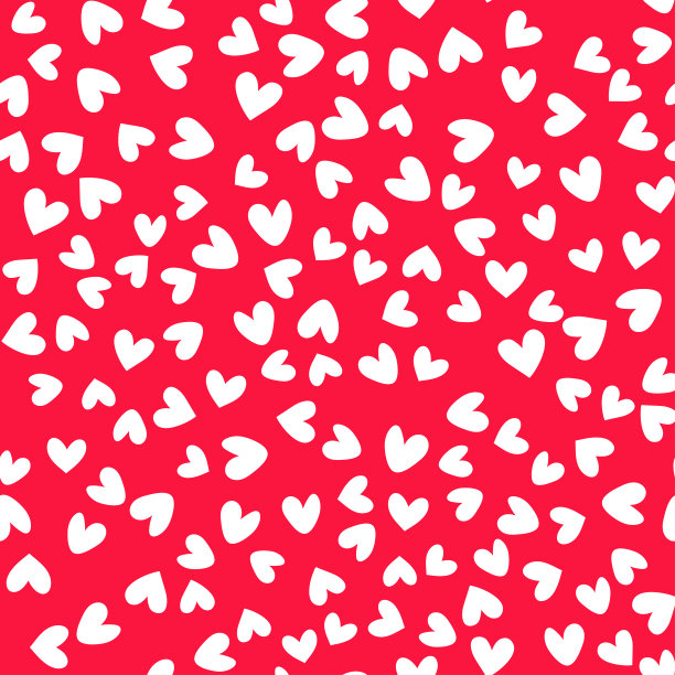 无缝的情人节图案，白色的心在红色的背景。向量素材图片
