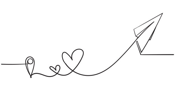 爱飞机路线。浪漫旅行，心线轨迹，飞机航线。心的飞机路径，飞行的空气痕迹爱情情人节画与涂鸦手绘风格矢量图片下载