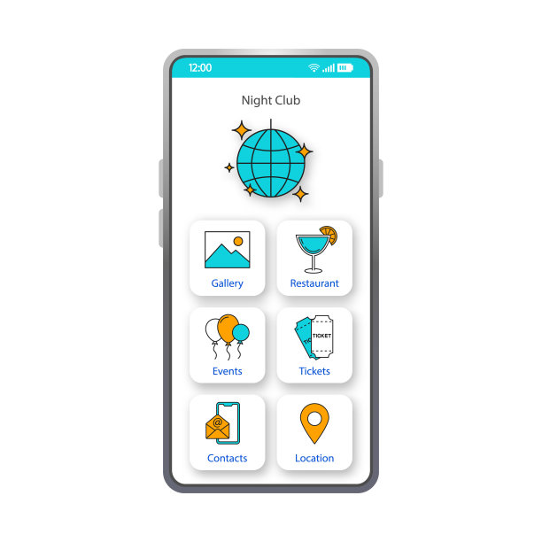 夜店app智能手机界面矢量模板图片下载