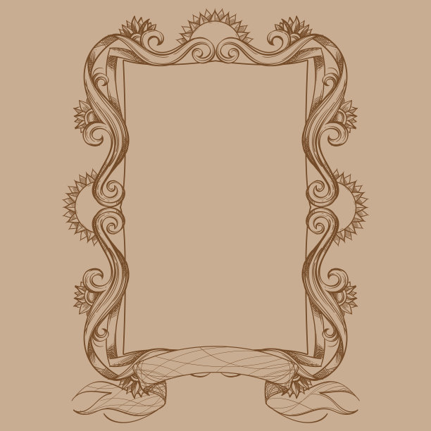 长方形的复古框架装饰与巴洛克和旗帜的元素图片下载