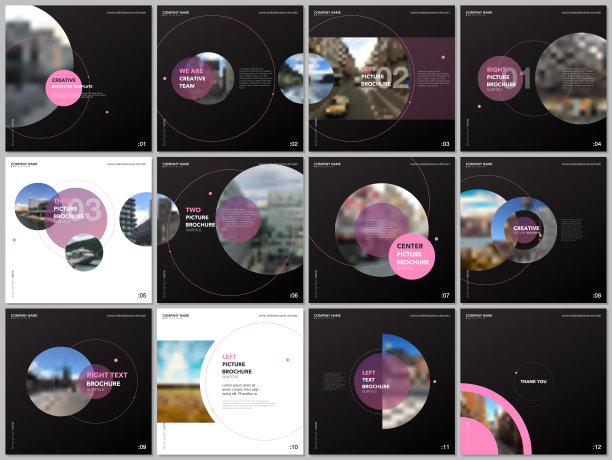 最小的宣传册模板与粉红色的圆圈，圆形的形状。包括设计模板的方形传单，单张，教育小册子，报告，演示，广告，杂志，学校项目图片下载