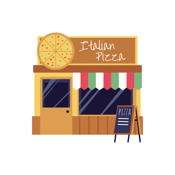 披萨餐厅和外卖披萨食品店平面矢量插图孤立。图片下载