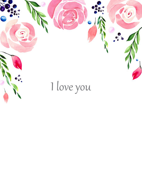 水彩明信片精致的粉红色的花，绿色的叶子和浆果。温柔的贺卡问候，邀请和设计插图。图片下载