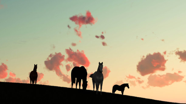 马户外日落3D渲染图片下载