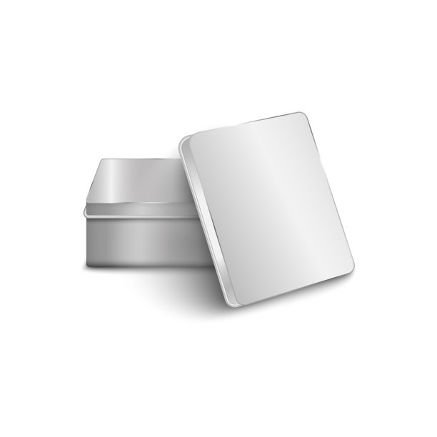 模型的现实的矩形铝金属盒盖食物和饼干。图片下载