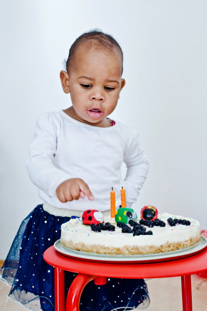 生日快乐!孩子在生日蛋糕旁图片下载