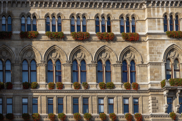 维也纳市政厅外立面，美丽的窗户和细节图片下载