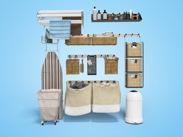 在蓝色背景上的浴室3d渲染的组织者图片下载