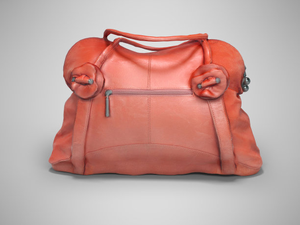3D渲染红色女性袋与短处理灰色背景与阴影图片下载