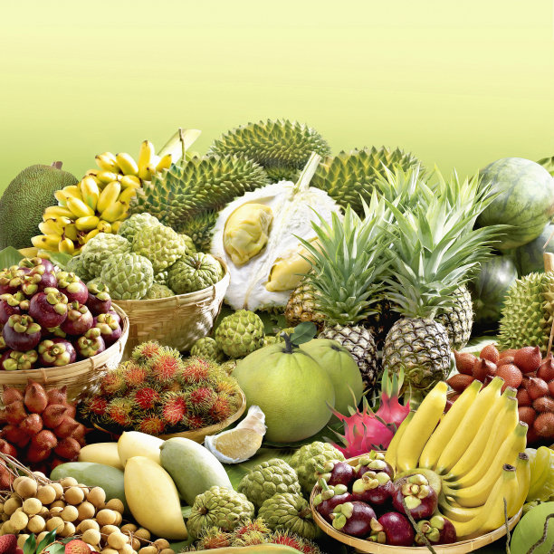 所有的水果在绿色的背景图片下载