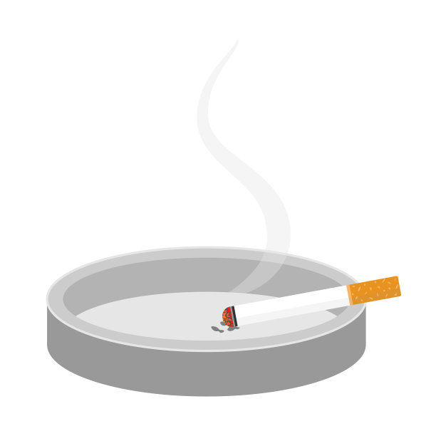 熄灭的香烟和烟灰缸。香烟烟雾。吸烟的危害，禁止。禁止吸烟的概念。矢量插图孤立在白色背景。图片下载