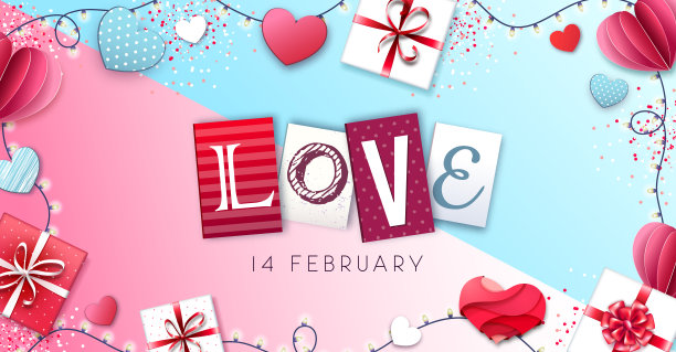 快乐的情人节背景与爱心和礼盒。图片下载